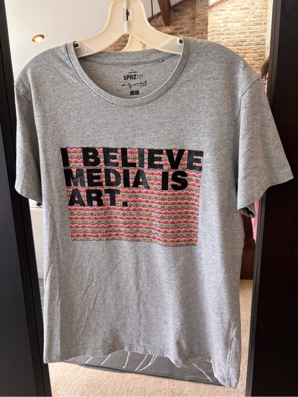 UNIQLO SPRZ NY Andy Warhol I Believe Media Is Art Graphic T-Shirt Grey Large